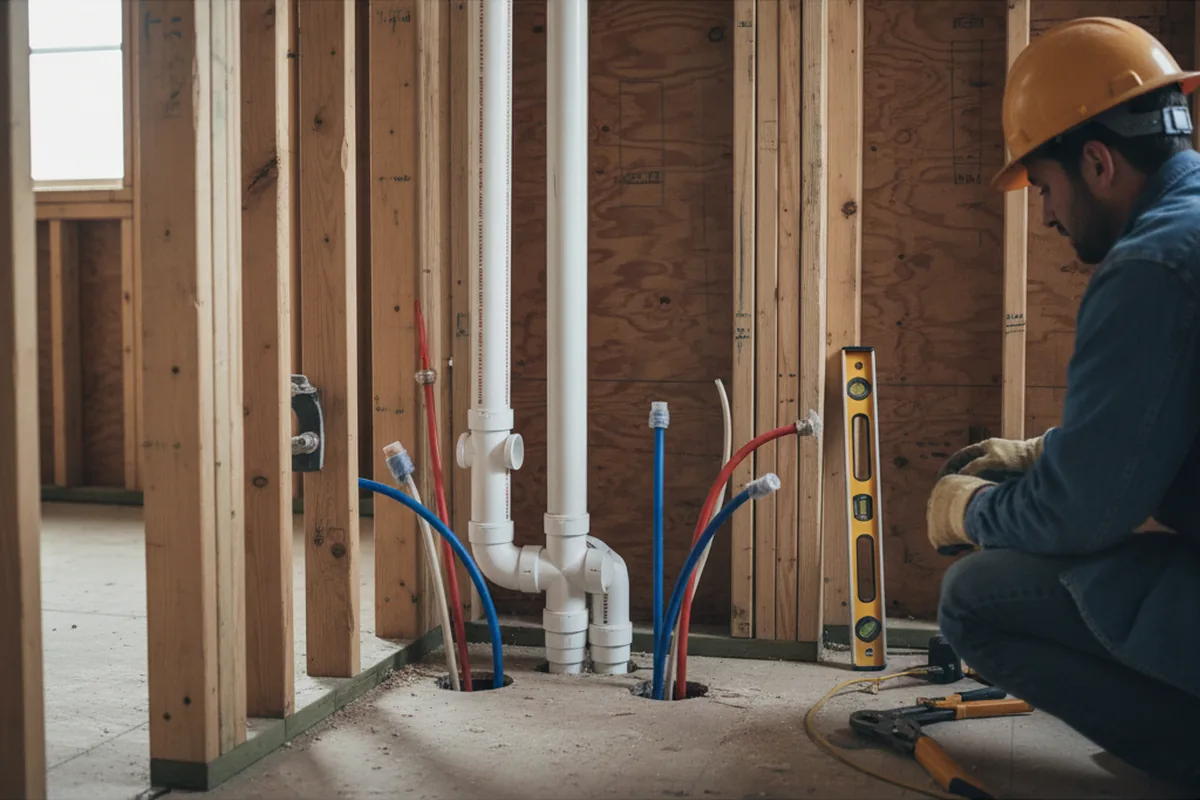 Drain and supply rough-in during Garbage Disposal Repair in Wilton